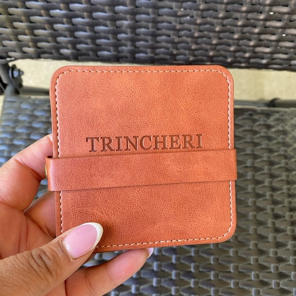 Trinchero Vermouth Estates 4pc Leather Engraved Coasters - Brown - Picture 2 of 5